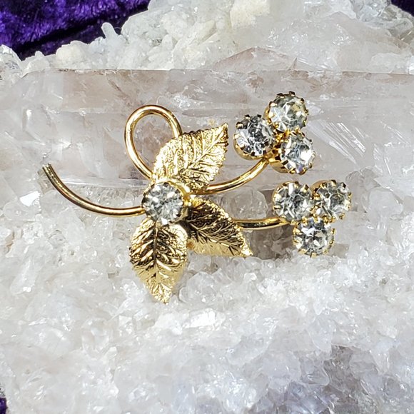 STUNNING Two Flower Clear Rhinestone Brooch/Pin - Picture 4 of 7